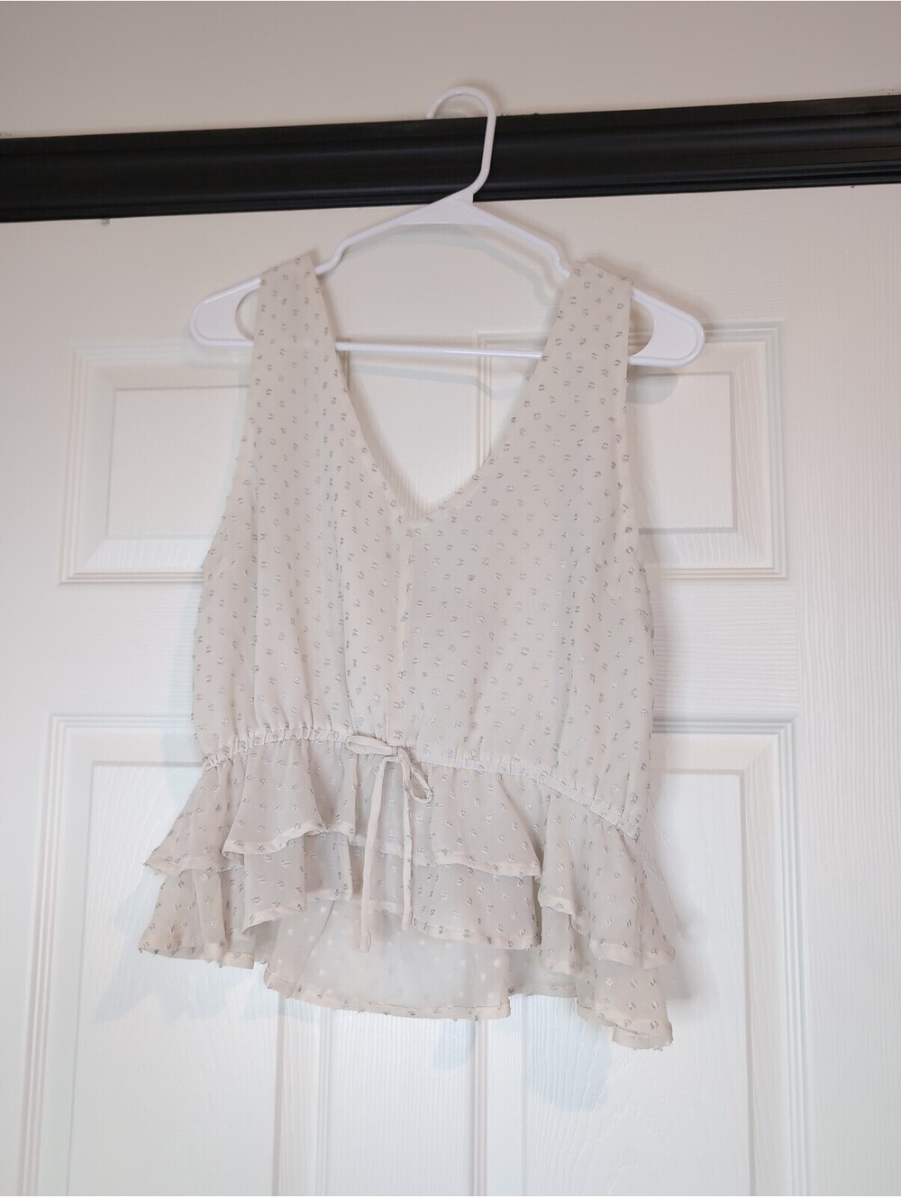 medium Women's cream ruffled tank top